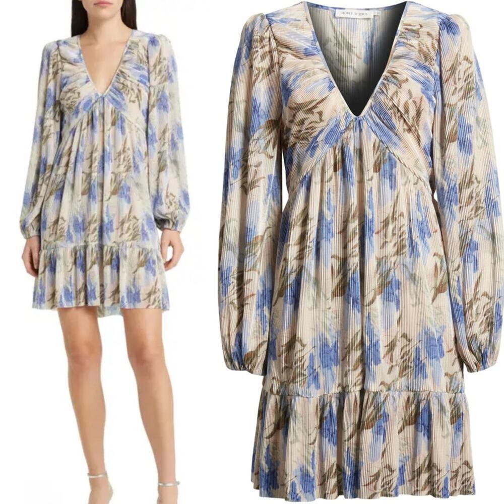 Floret Studios Floral Balloon Sleeve Mini Dress Small